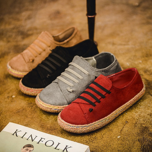Damen nan niedriger Sneaker-Espadrille mit Veloursleder-Optik, elastischen Schnürbändern und geflochtener Jute-Sohle EB