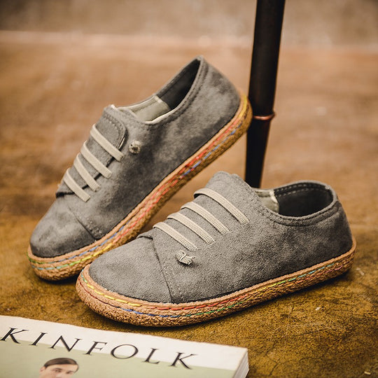 Damen nan niedriger Sneaker-Espadrille mit Veloursleder-Optik, elastischen Schnürbändern und geflochtener Jute-Sohle EB