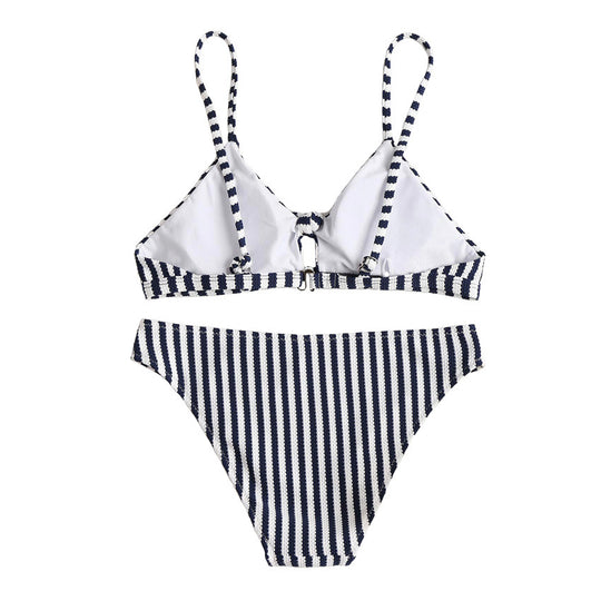 Damen Bikini-Set mit modischem Streifenmuster und verstellbaren Trägern EB