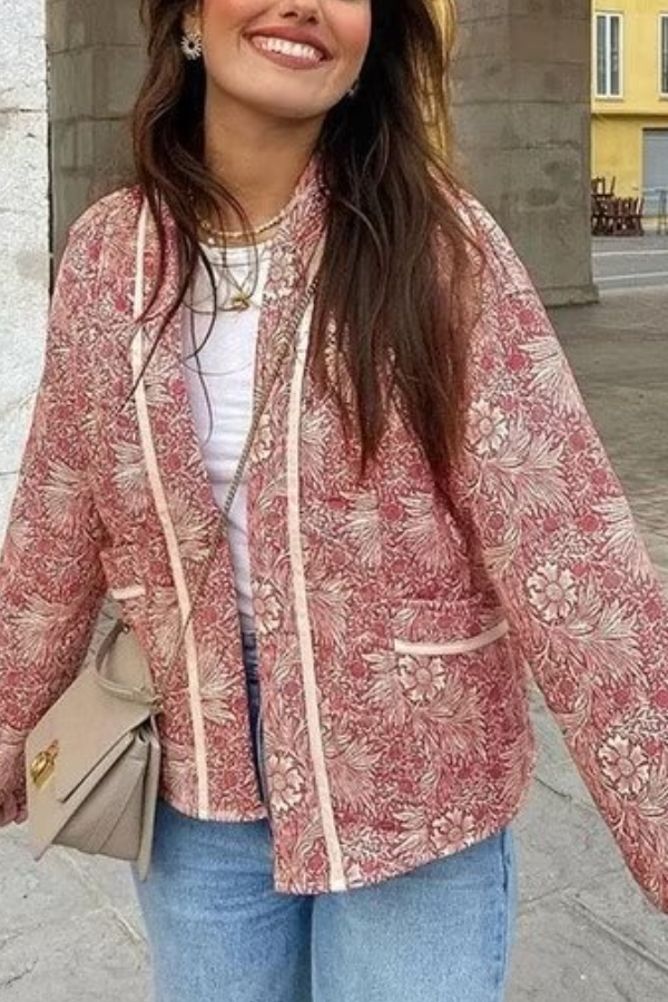 EB | Print Lockere V-Ausschnitt Cardigan Baumwolljacke