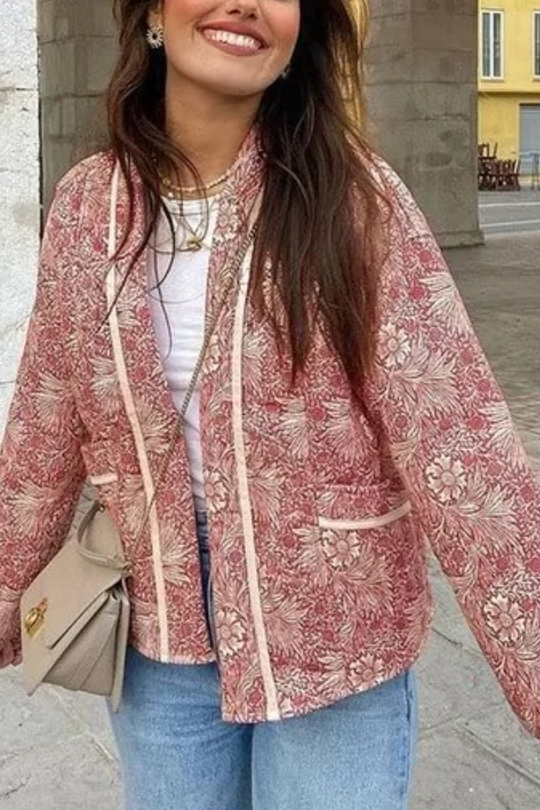 EB | Print Lockere V-Ausschnitt Cardigan Baumwolljacke
