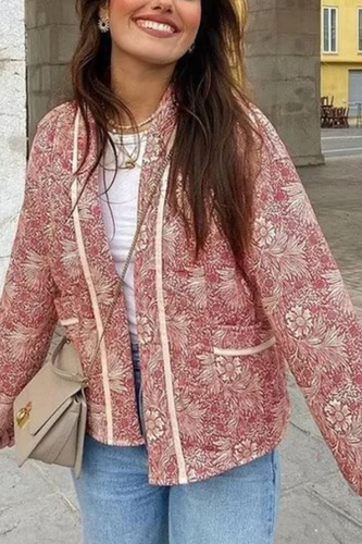EB | Print Lockere V-Ausschnitt Cardigan Baumwolljacke