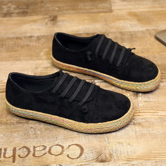Damen nan niedriger Sneaker-Espadrille mit Veloursleder-Optik, elastischen Schnürbändern und geflochtener Jute-Sohle EB