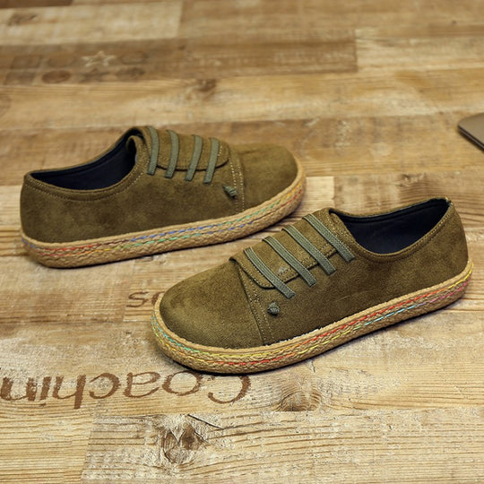 Damen nan niedriger Sneaker-Espadrille mit Veloursleder-Optik, elastischen Schnürbändern und geflochtener Jute-Sohle EB