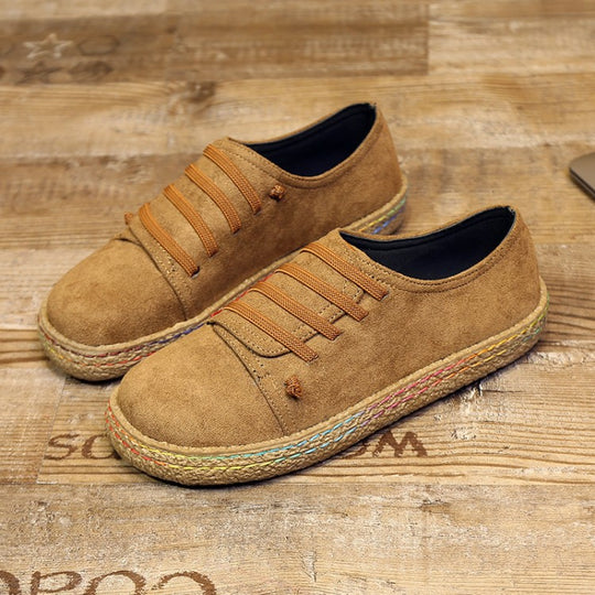 Damen nan niedriger Sneaker-Espadrille mit Veloursleder-Optik, elastischen Schnürbändern und geflochtener Jute-Sohle EB
