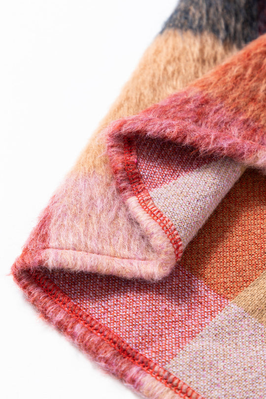 EB | Geräumige Karierte Orange Freizeitjacke mit Pattentaschen und Knöpfen