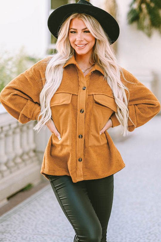 EB | Weiche Teddyjacke mit Großen Taschen Polyester Warm und Modern