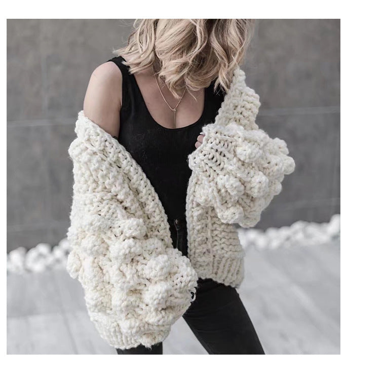 Damen Grob gestrickter Oversized Cardigan mit voluminösen Ärmeln EB