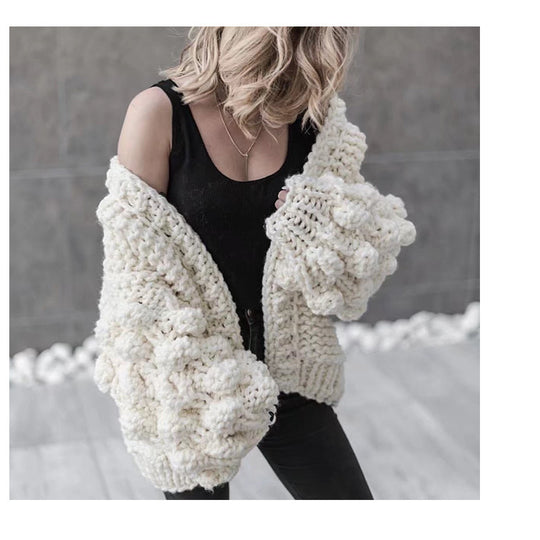 Damen Grob gestrickter Oversized Cardigan mit voluminösen Ärmeln EB