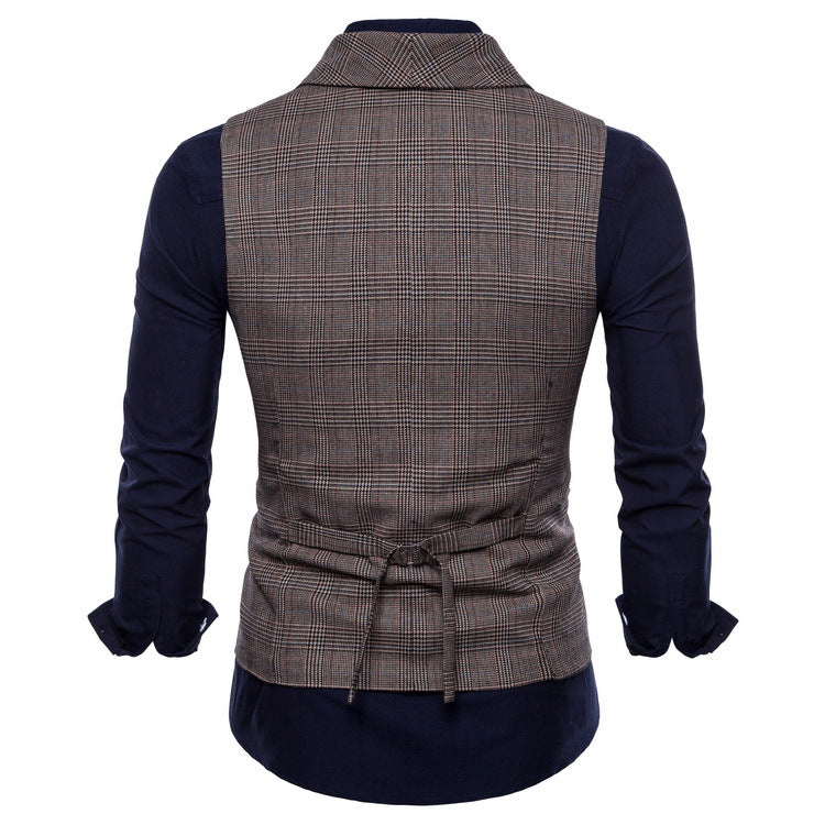 Herren nan taillierte Doppelreihige Anzugweste im Prince-of-Wales-Karo EB