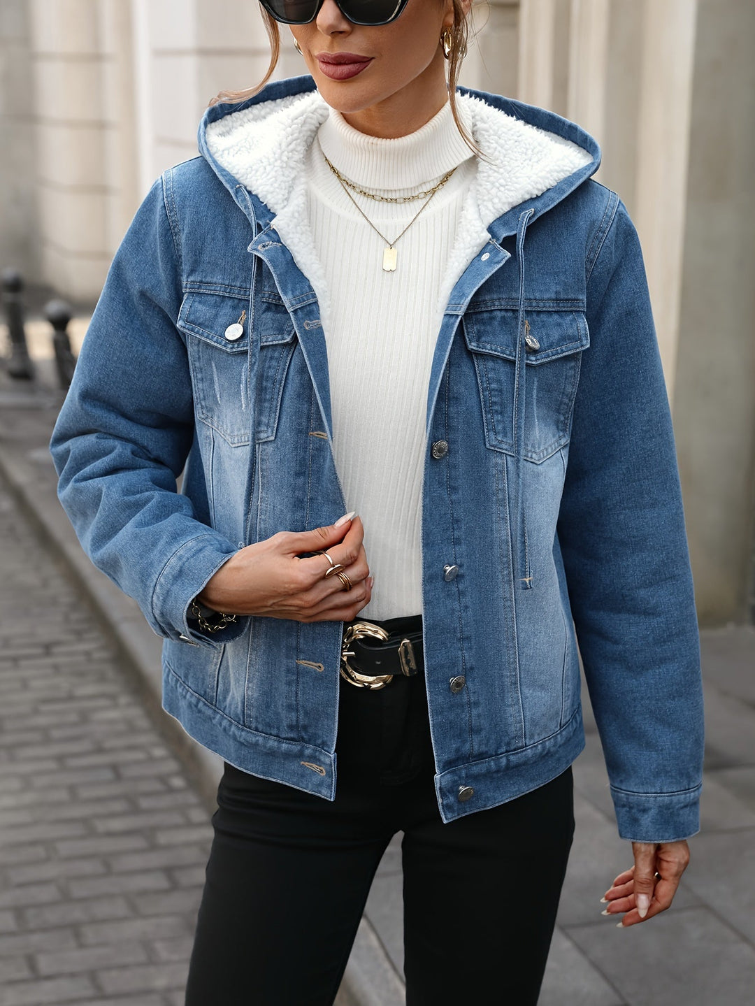 EB | Denimjacke mit Sherpa-futter und Kapuze Baumwolle/polyester Warm und Modern