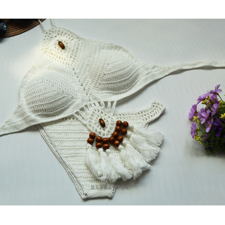 Damen Häkel-Bikini-Set mit einzigartigem Design und Quasten EB