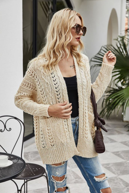 EB | Gerippter Besatz Offenes Strickjacke