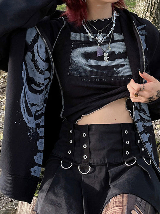 EB | Schwarze Oversized Hoodie mit Skelettdruck