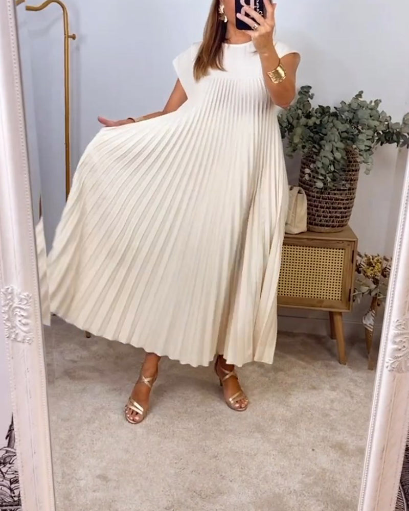EB | Elegantes Plissee-Kleid Einfarbig Ärmellos