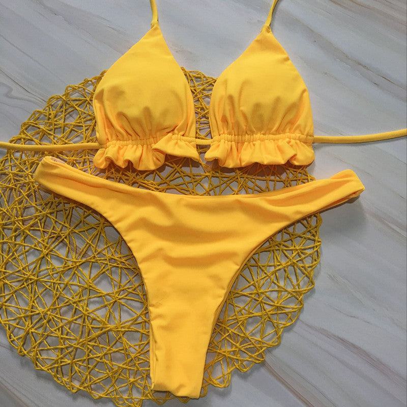 Damen Chic Triangel-Bikini mit verspielten Rüschendetails EB