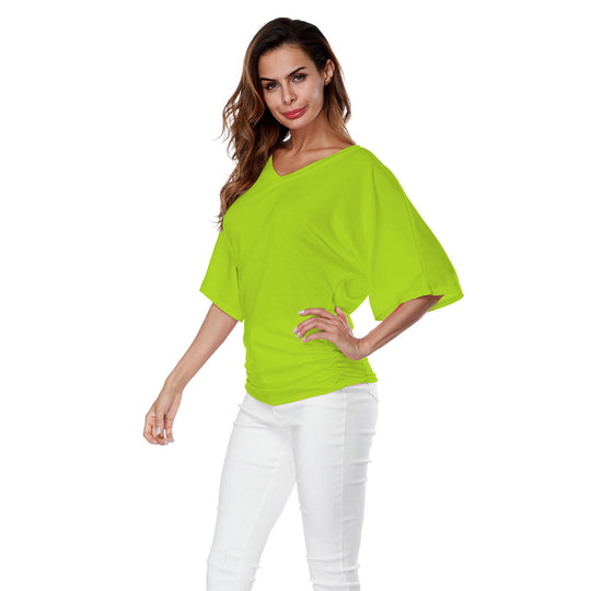 Damen lässiges V-Ausschnitt T-Shirt mit drapiertem Saum EB