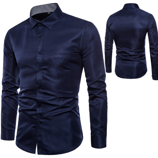 Herren Langarmhemd aus hochwertigem Satin mit modernem Slim-Fit EB