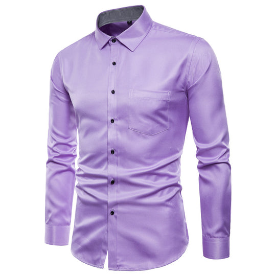 Herren Langarmhemd aus hochwertigem Satin mit modernem Slim-Fit EB