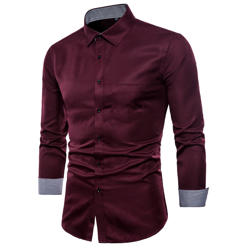 Herren Langarmhemd aus hochwertigem Satin mit modernem Slim-Fit EB