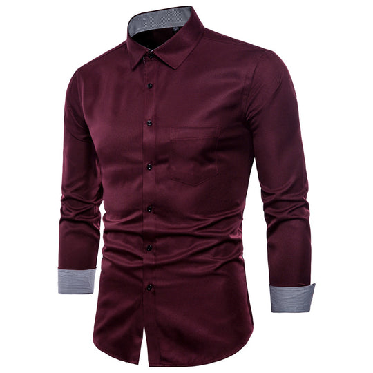 Herren Langarmhemd aus hochwertigem Satin mit modernem Slim-Fit EB