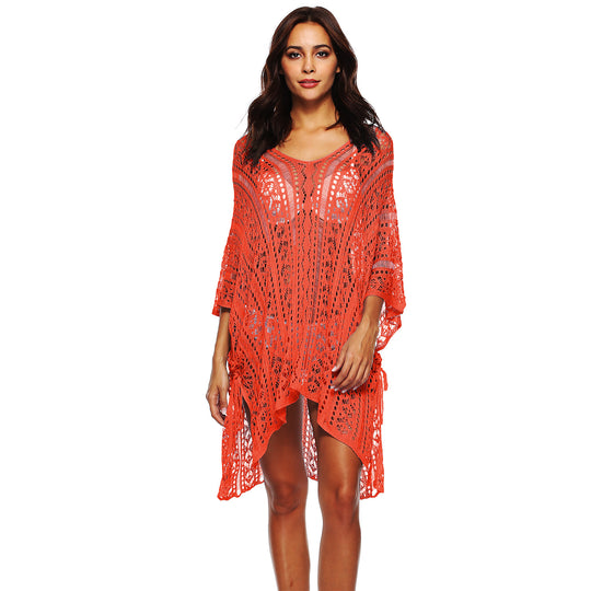 Damen lässiger Häkel-Kaftan mit stilvollem V-Ausschnitt EB