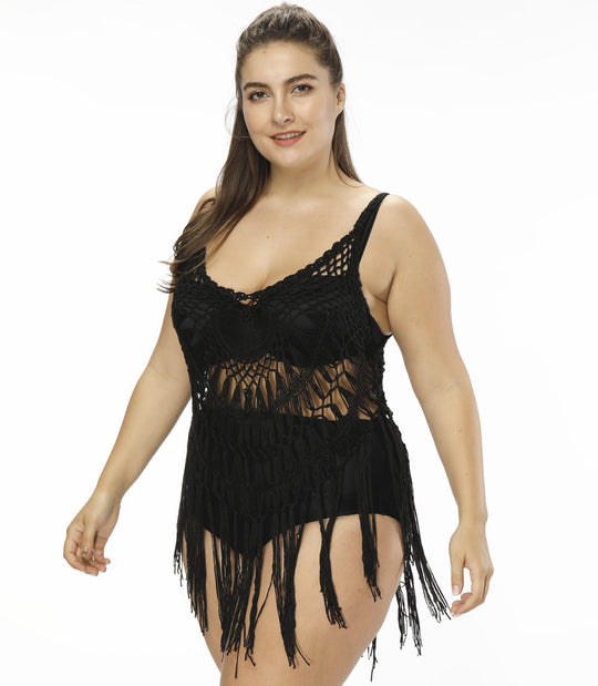 Damen gehäkelter Strandponcho mit Fransen EB