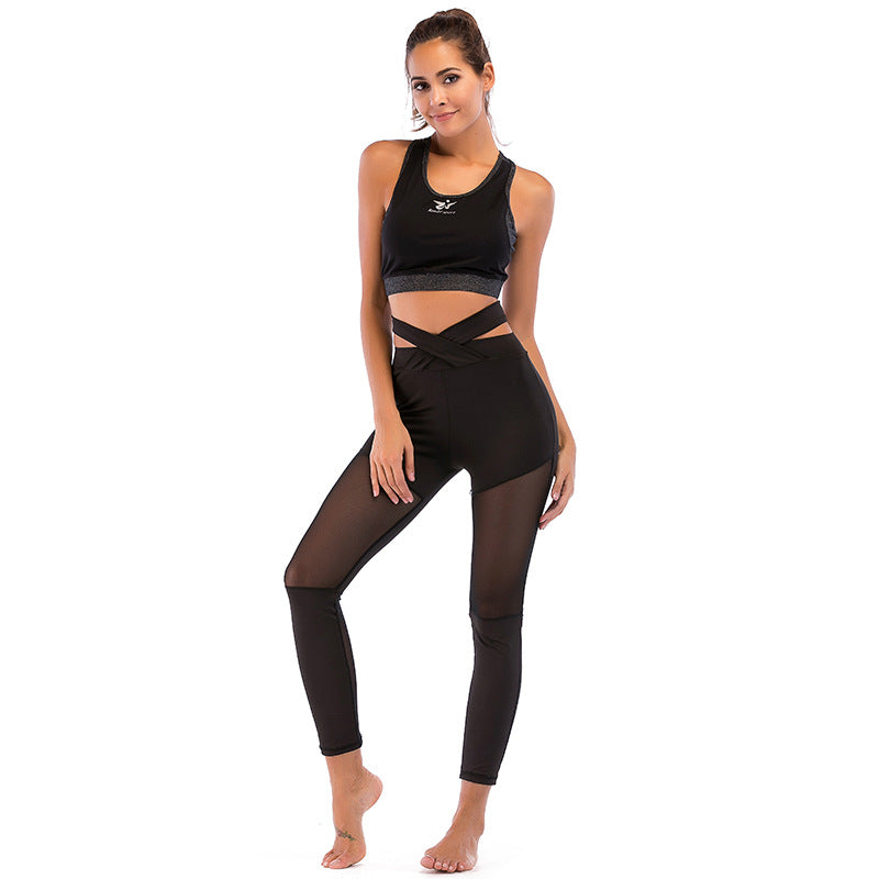 Damen Sportliches High-Waist Leggings-Set mit Mesh-Einsätzen EB