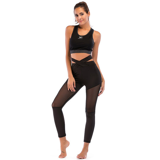 Damen Sportliches High-Waist Leggings-Set mit Mesh-Einsätzen EB