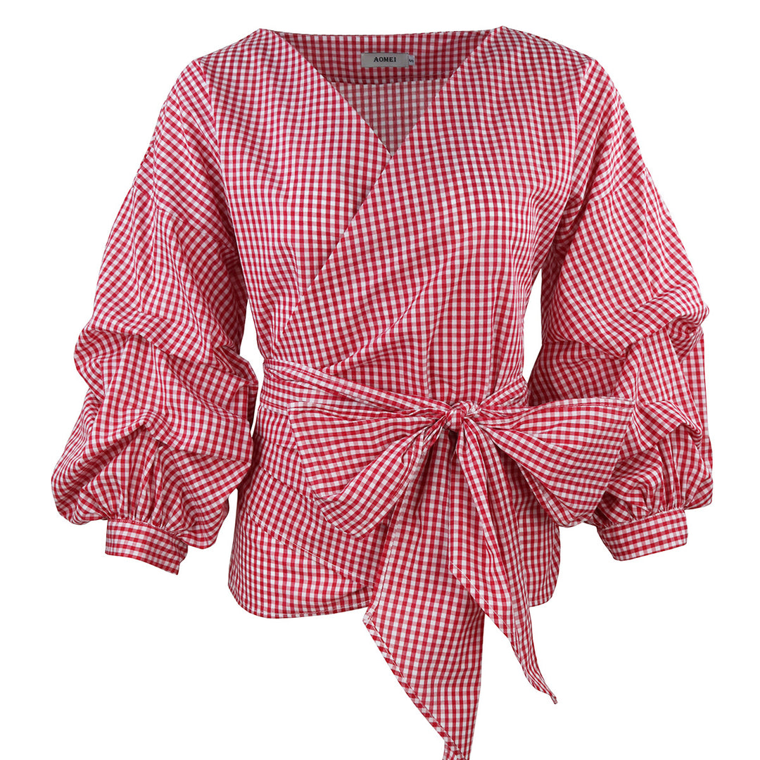 Damen Wickelbluse mit voluminösen Ärmeln EB