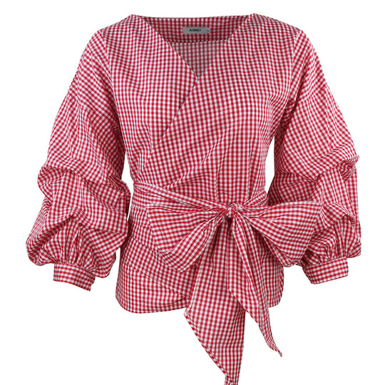 Damen Wickelbluse mit voluminösen Ärmeln EB