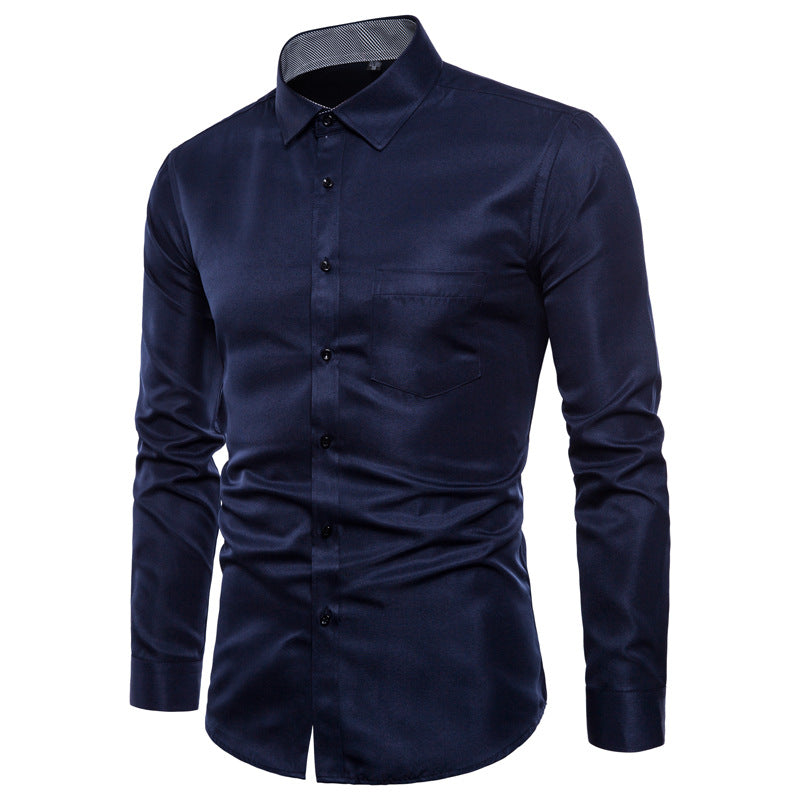 Herren Langarmhemd aus hochwertigem Satin mit modernem Slim-Fit EB
