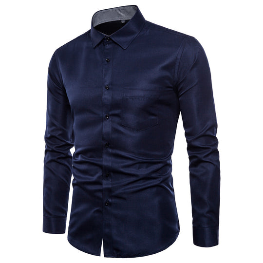 Herren Langarmhemd aus hochwertigem Satin mit modernem Slim-Fit EB