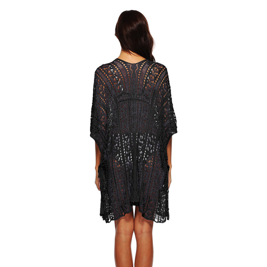 Damen lässiger Häkel-Kaftan mit stilvollem V-Ausschnitt EB