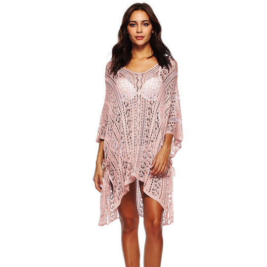 Damen lässiger Häkel-Kaftan mit stilvollem V-Ausschnitt EB