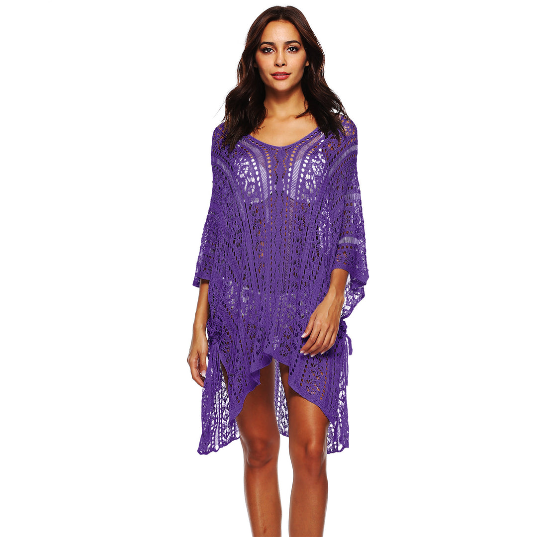 Damen lässiger Häkel-Kaftan mit stilvollem V-Ausschnitt EB