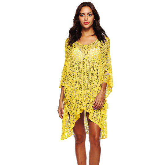 Damen lässiger Häkel-Kaftan mit stilvollem V-Ausschnitt EB