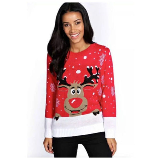 Damen Weihnachtspullover mit fröhlichem Rentier-Design und weichem Material EB