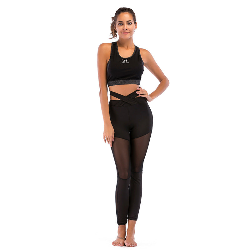 Damen Sportliches High-Waist Leggings-Set mit Mesh-Einsätzen EB