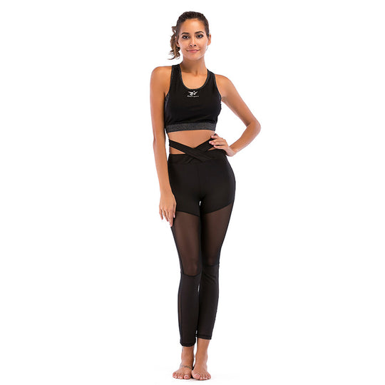 Damen Sportliches High-Waist Leggings-Set mit Mesh-Einsätzen EB