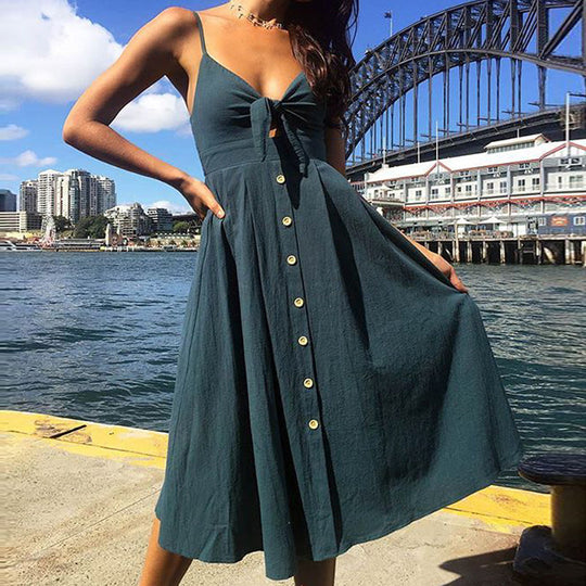 Damen Sommerkleid mit Knoten und Knopfdetails EB