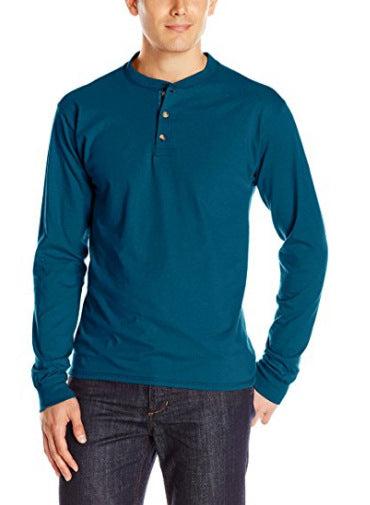 Herren Langarm-Henleyshirt mit Rundhalsausschnitt und dekorativer Knopfleiste EB
