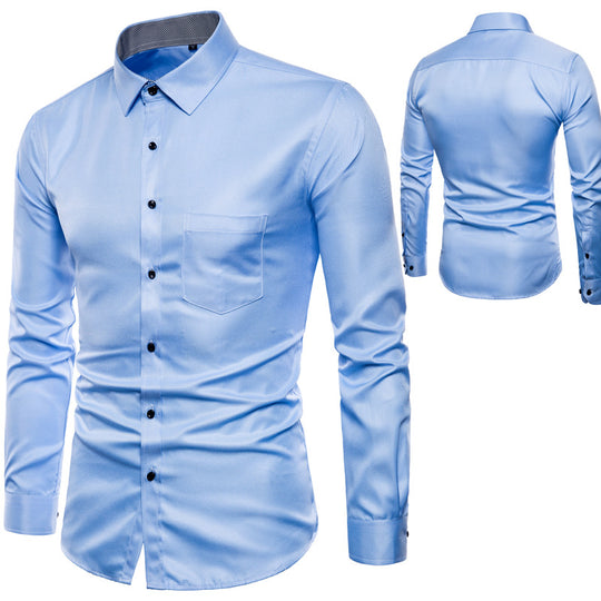 Herren Langarmhemd aus hochwertigem Satin mit modernem Slim-Fit EB