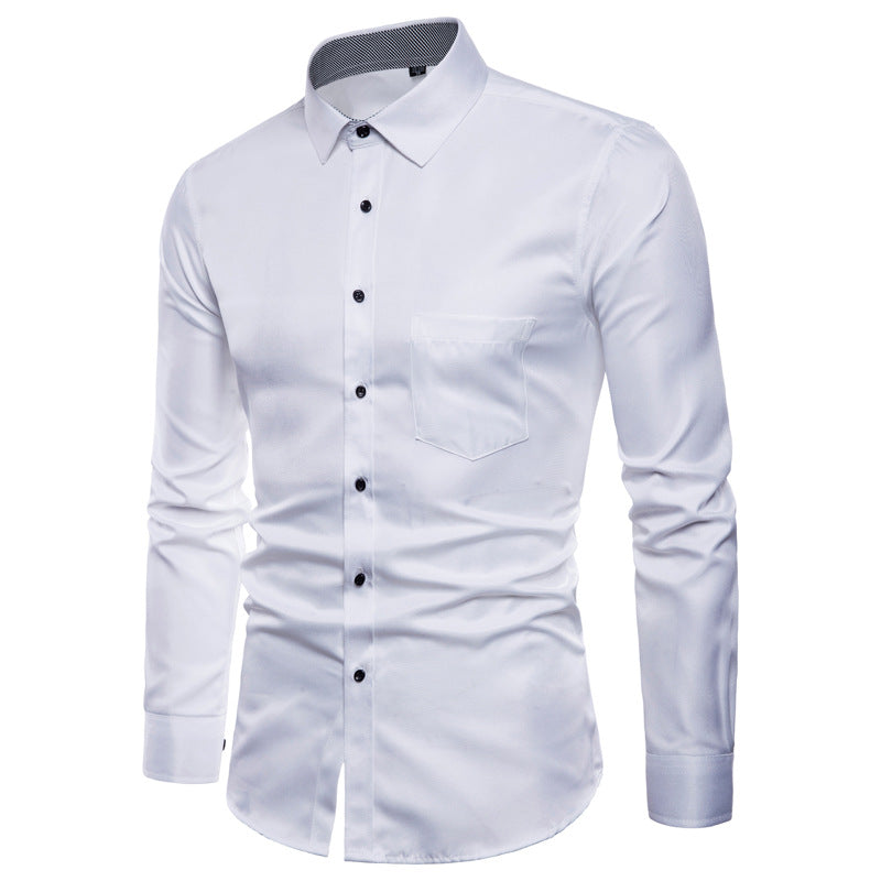 Herren Langarmhemd aus hochwertigem Satin mit modernem Slim-Fit EB