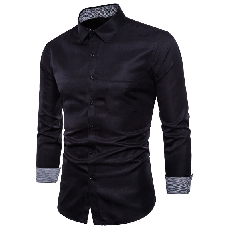 Herren Langarmhemd aus hochwertigem Satin mit modernem Slim-Fit EB