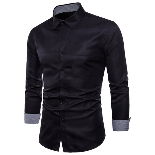 Herren Langarmhemd aus hochwertigem Satin mit modernem Slim-Fit EB