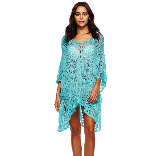 Damen lässiger Häkel-Kaftan mit stilvollem V-Ausschnitt EB