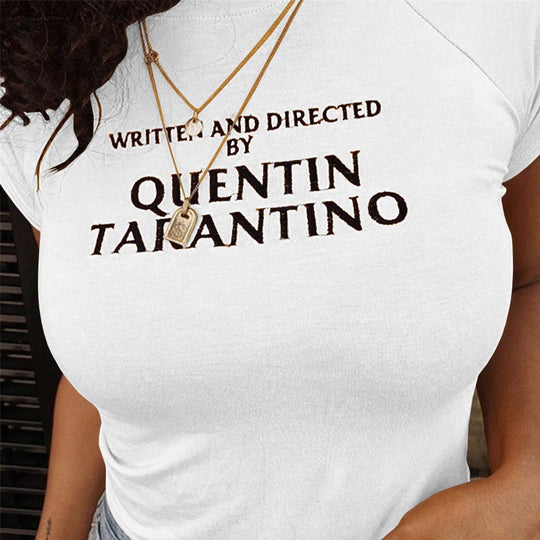 Damen T-Shirt mit kreativem Schriftzug und figurbetonter Passform EB