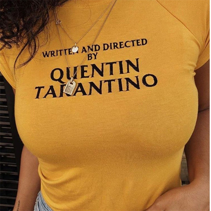 Damen T-Shirt mit kreativem Schriftzug und figurbetonter Passform EB