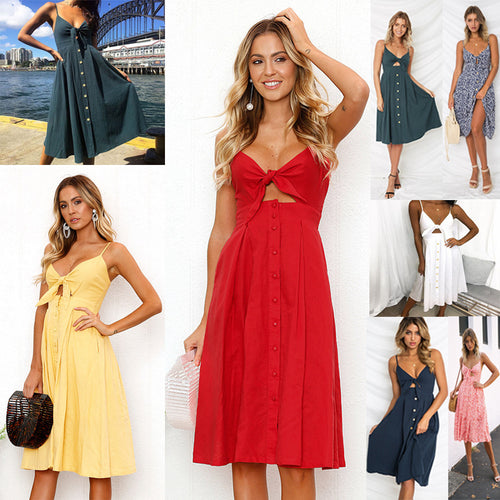 Damen Sommerkleid mit Knoten und Knopfdetails EB